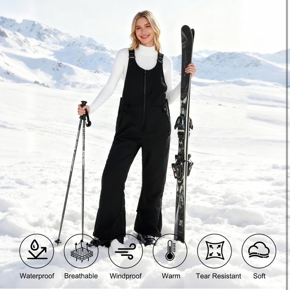 NWT’s Black Thermal Ski Bib Overalls - Snow Suits for Women Lightweight M-L